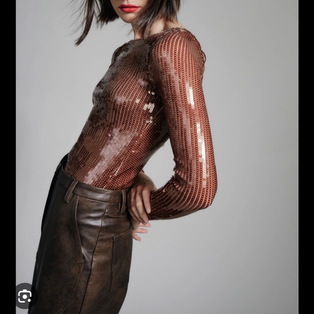 Bardot Sequin Brown Long Sleeve Top size S